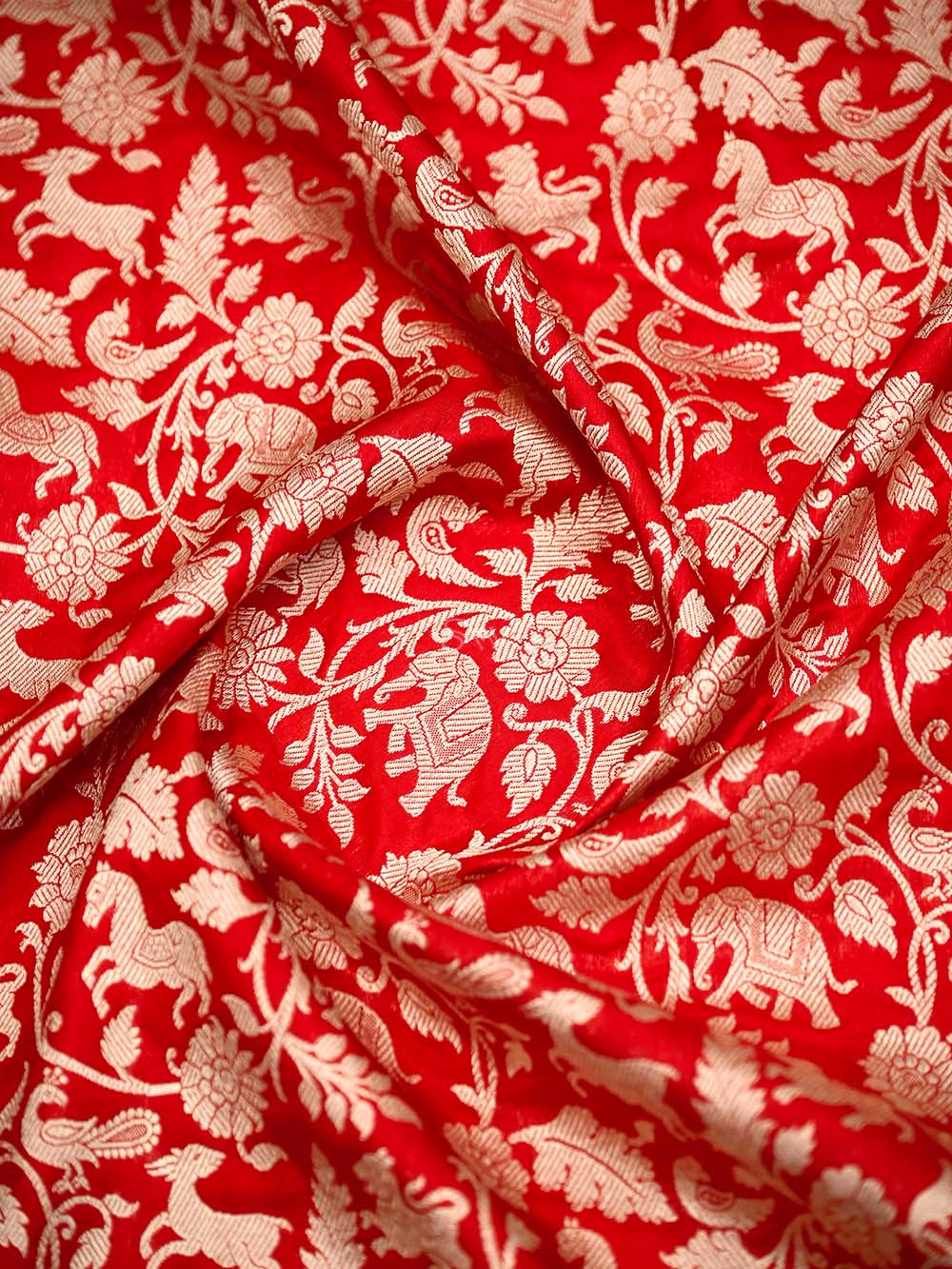 Red Shikargah Brocade Katan Silk Handloom Banarasi Saree - Sacred Weaves