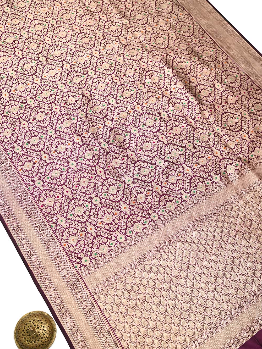 Wine Meenakari Brocade Handloom Banarasi Saree - Sacred Weaves