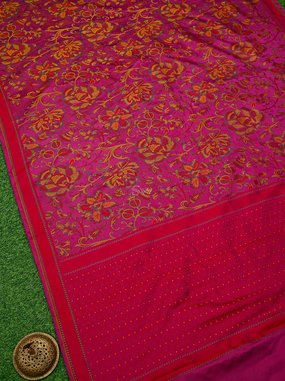 Dark Magenta Tanchoi Satin Silk Handloom Banarasi Saree - Sacred Weaves