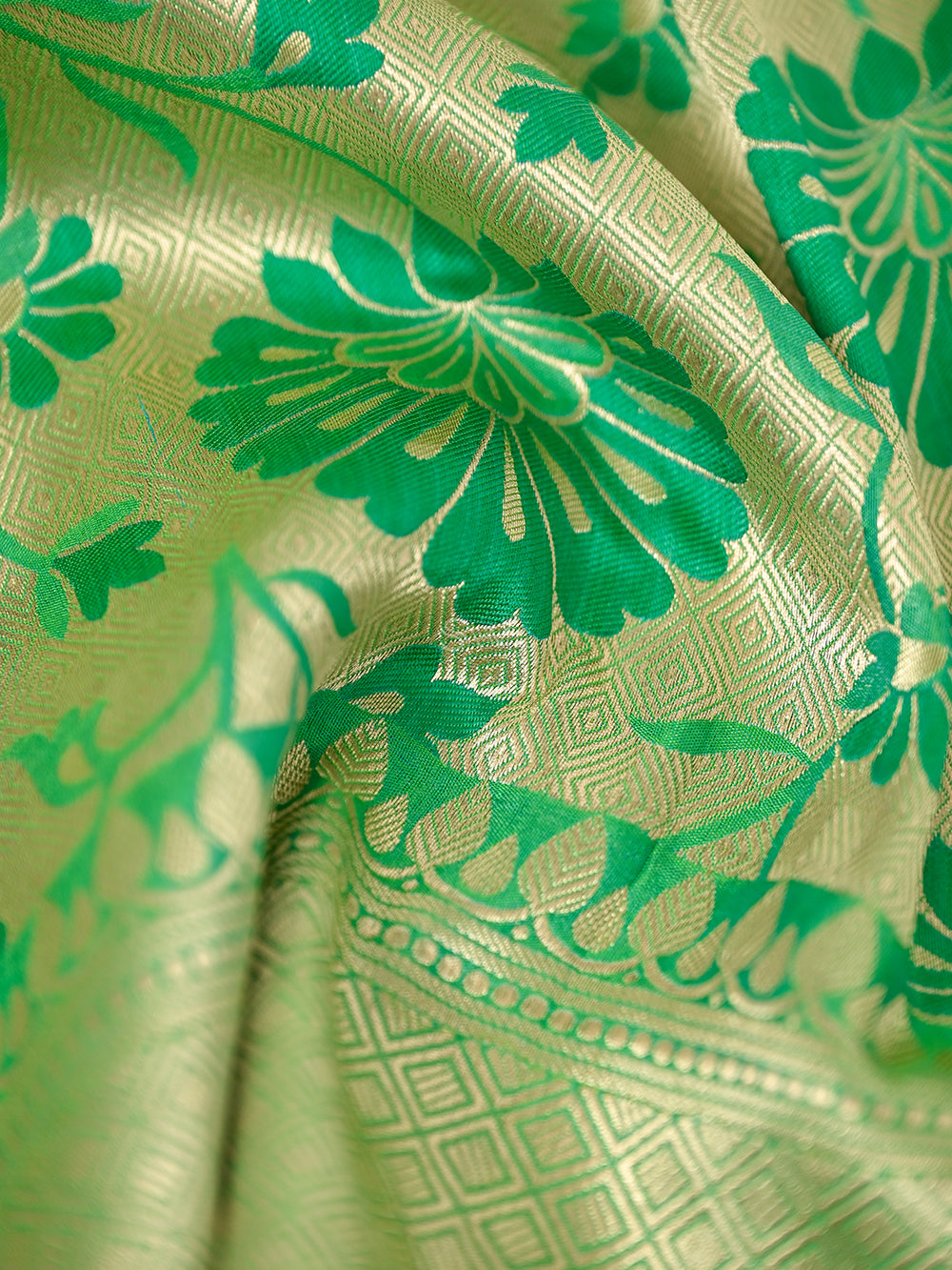 Sea Green Meenakari Brocade Katan Silk Handloom Banarasi Fabric - Gift Box - Sacred Weaves