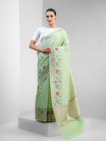Pista Green Jaal Organza Handloom Banarasi Saree - Sacred Weaves
