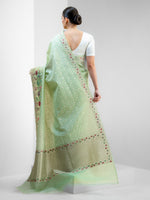 Pista Green Jaal Organza Handloom Banarasi Saree - Sacred Weaves