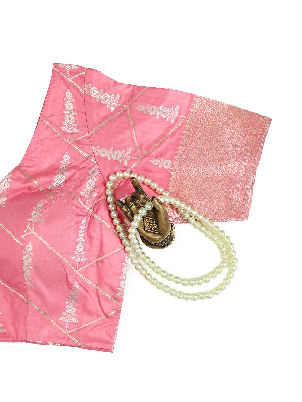 Pink Sona Rupa Katan Silk Banarasi Ready-Made Blouse