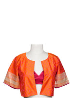Orange Pink Tanchoi Handloom Banarasi Jacket