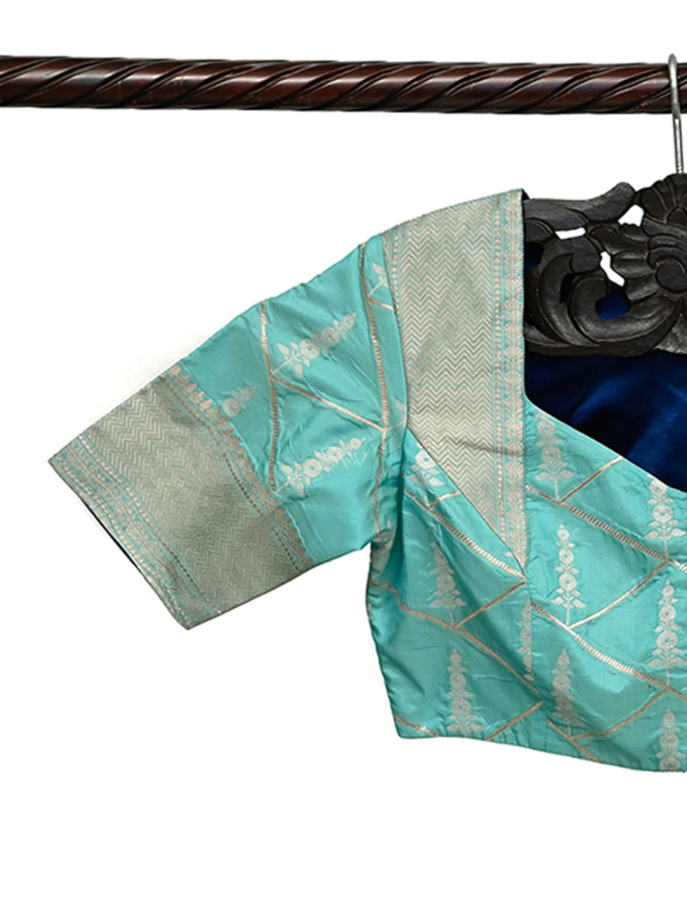 Aqua Blue Katan Silk Banarasi Ready-Made Blouse - Sacred Weaves