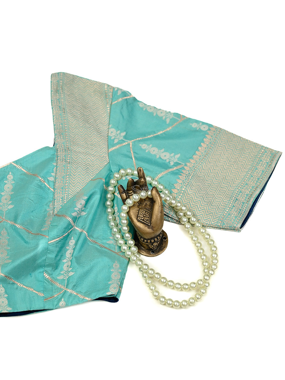 Aqua Blue Katan Silk Banarasi Ready-Made Blouse - Sacred Weaves