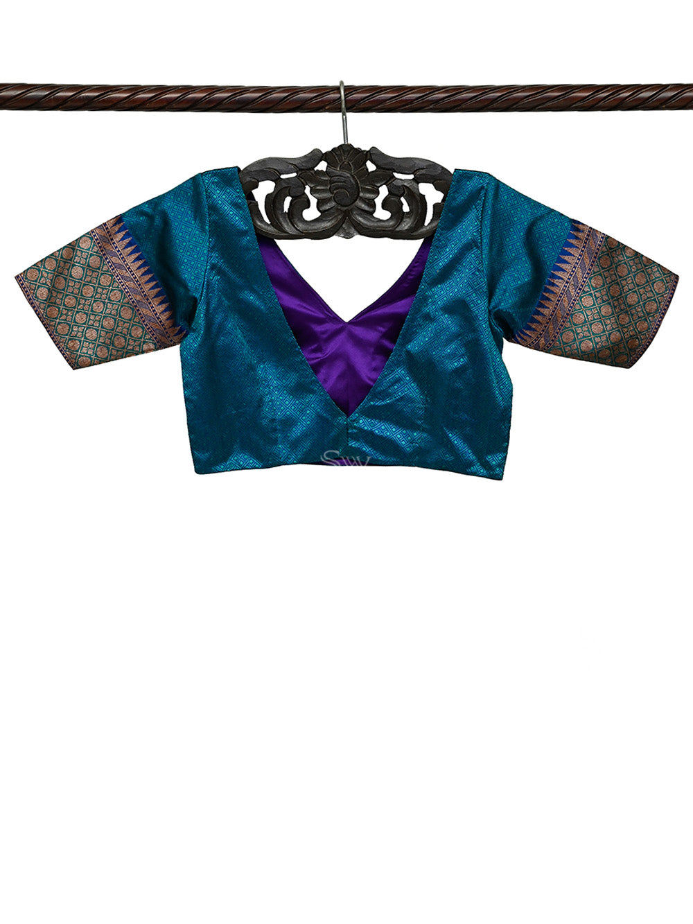 Blue Green Tanchoi Silk Banarasi Ready-Made Blouse - Sacred Weaves