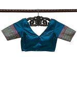 Blue Green Tanchoi Silk Banarasi Ready-Made Blouse - Sacred Weaves
