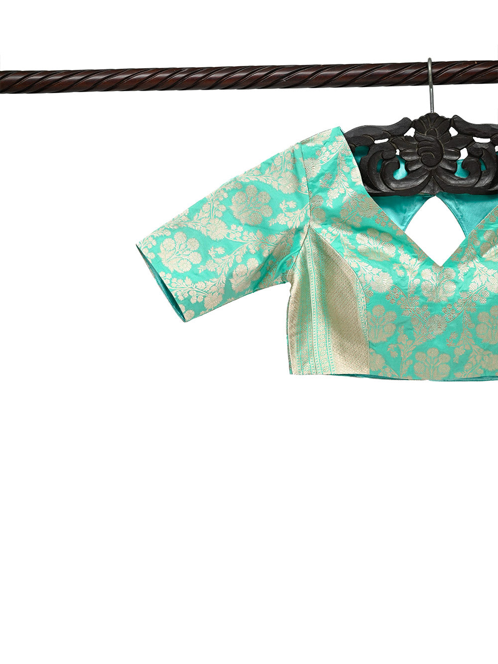 Aqua Blue Uppada Katan Silk Banarasi Ready-Made Blouse
