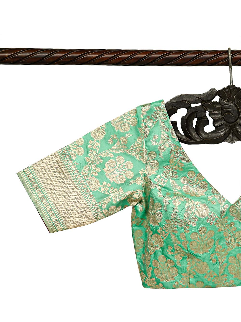 Sea Green Uppada Silk Banarasi Ready-Made Blouse - Sacred Weaves