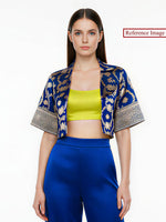 Blue Silk Brocade Handloom Banarasi Jacket - Sacred Weaves