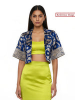 Blue Silk Brocade Handloom Banarasi Jacket - Sacred Weaves