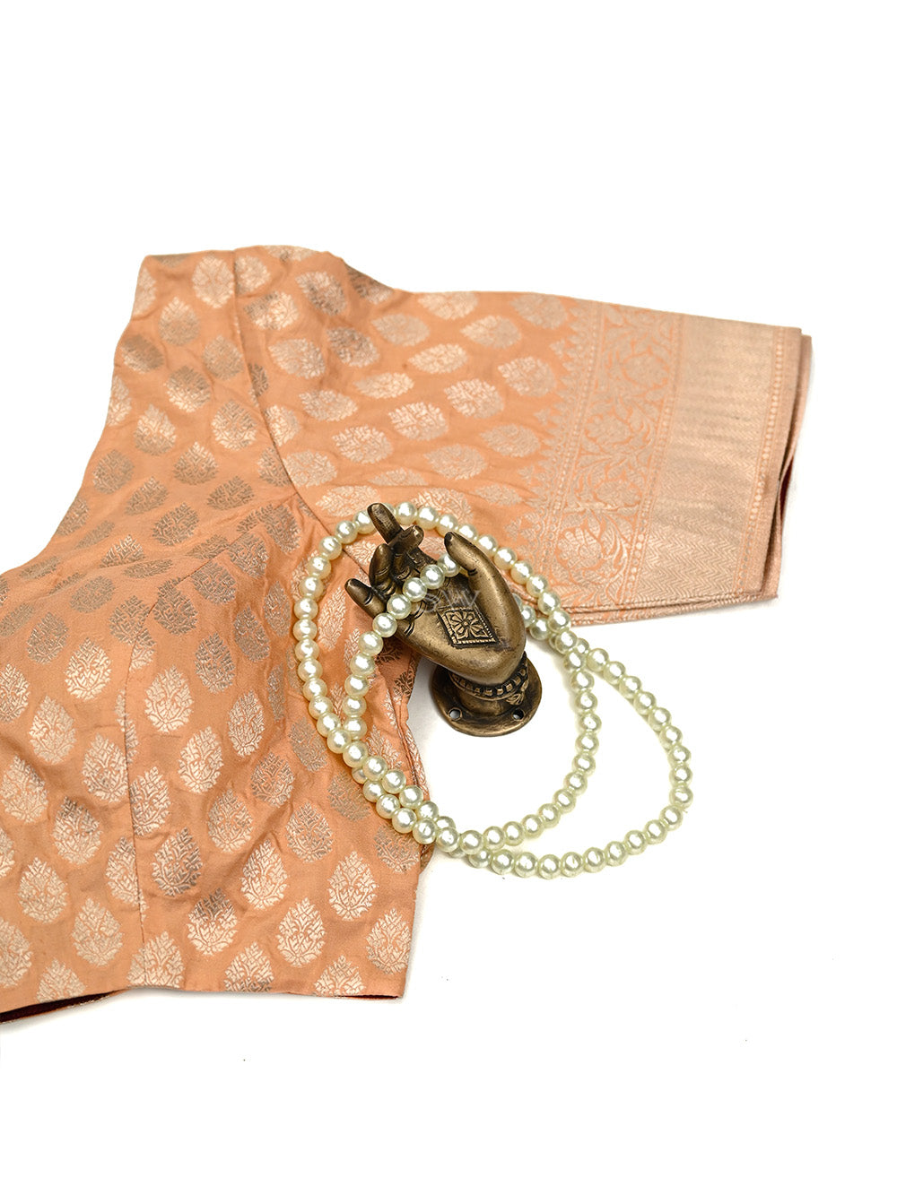 Peach Uppada Silk Banarasi Ready-Made Blouse - Sacred Weaves