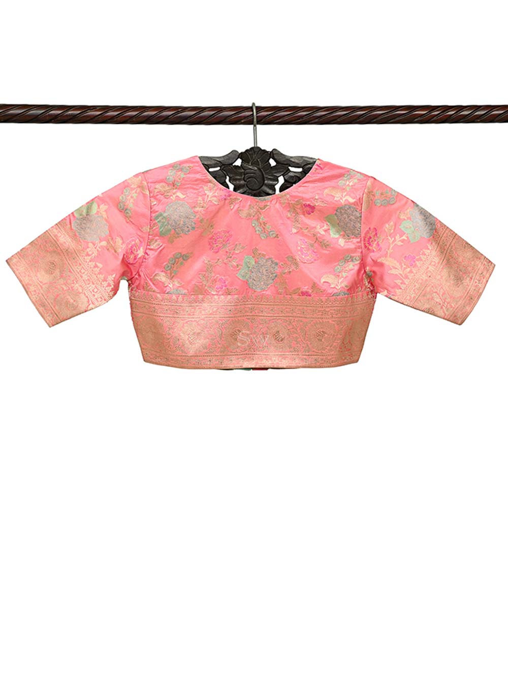 Pink Meenakari Silk Banarasi Ready-Made Blouse - Sacred Weaves