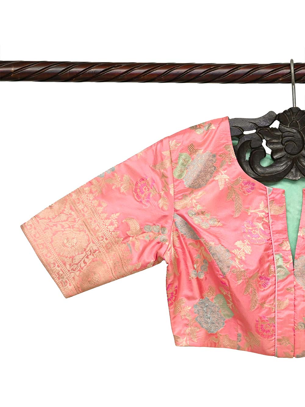 Pink Meenakari Silk Banarasi Ready-Made Blouse - Sacred Weaves