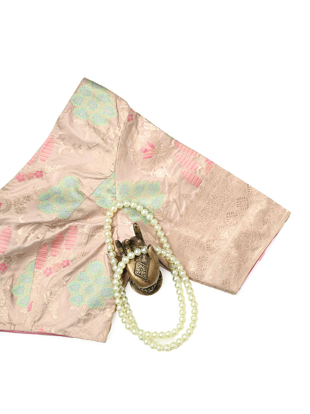 Beige Meenakari Jaal Katan Silk Banarasi Ready-Made Blouse