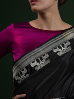 Black Shikargah Boota Satin Silk Handloom Banarasi Saree - Sacred Weaves