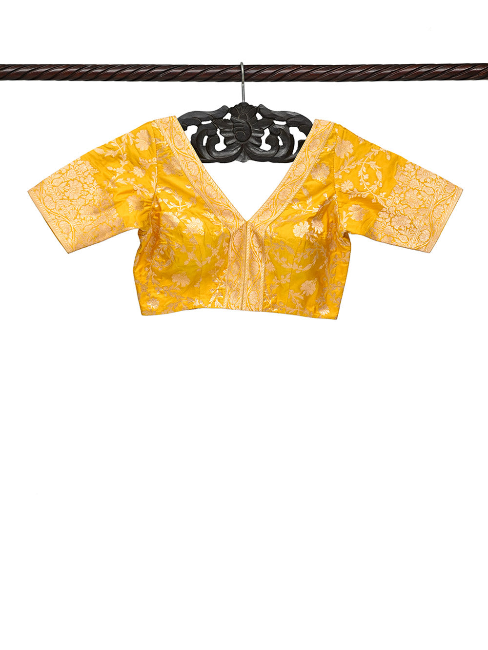 Yellow Uppada Katan Silk Banarasi Ready-Made Blouse