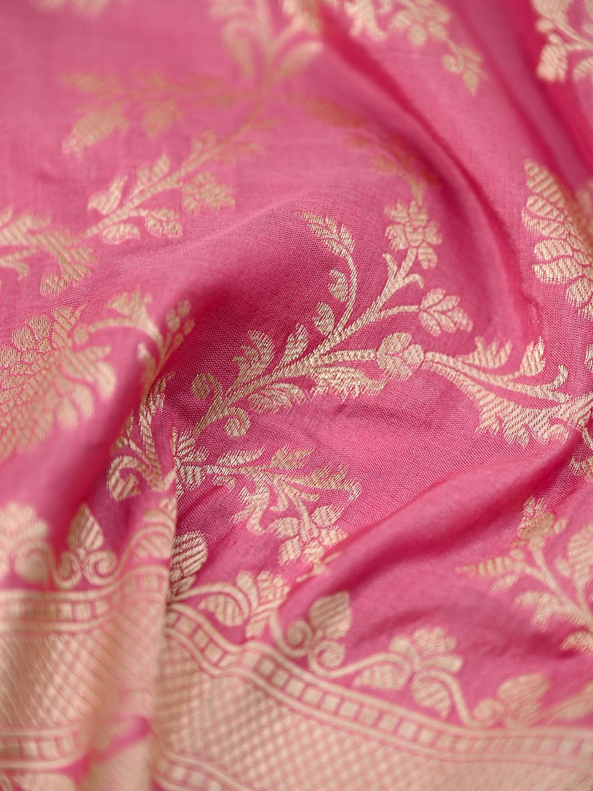 Pink Uppada Jaal Katan Silk Handloom Banarasi Fabric - Gift Box