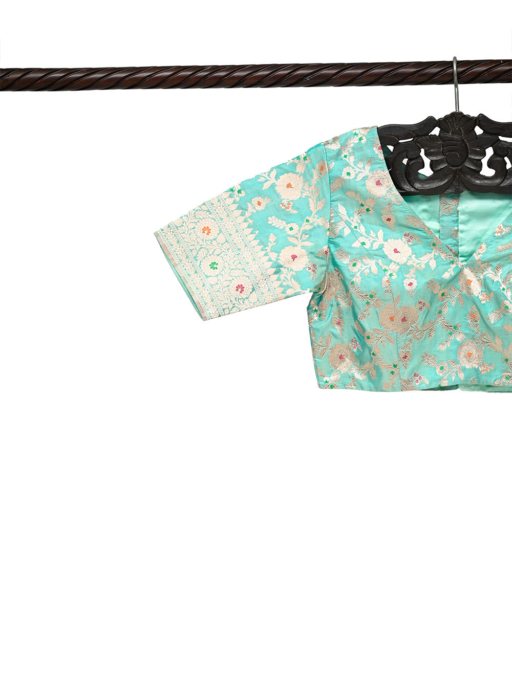Sea Green Meenakari Jaal Katan Silk Banarasi Ready-Made Blouse