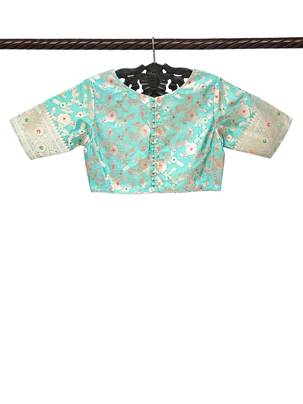 Sea Green Meenakari Jaal Katan Silk Banarasi Ready-Made Blouse