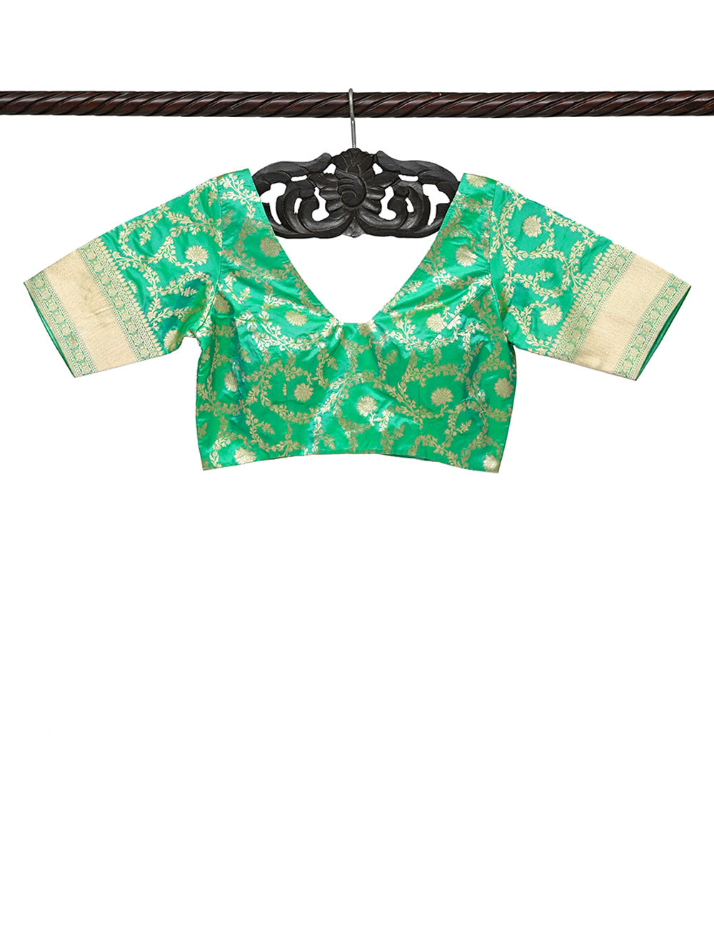 Green Uppada Katan Silk Banarasi Ready-Made Blouse