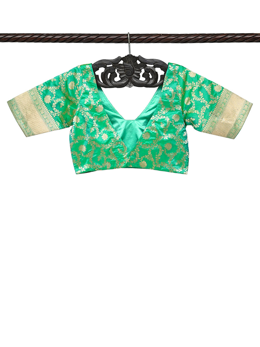 Green Uppada Katan Silk Banarasi Ready-Made Blouse