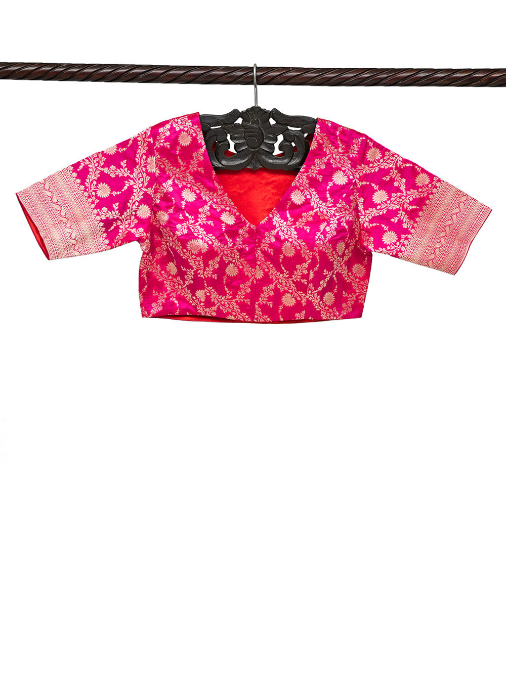 Dark Pink Uppada Katan Silk Banarasi Ready-Made Blouse