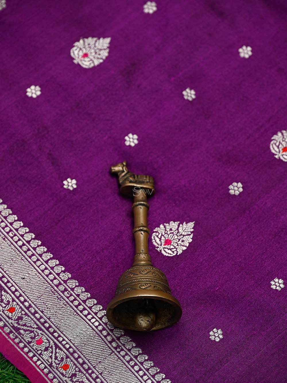 Purple Booti Tussar Silk Handloom Banarasi Saree - Sacred Weaves