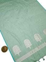 Muted Green Plain Satin Silk Handloom Banarasi Saree - Sacred Weaves