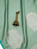 Muted Green Plain Satin Silk Handloom Banarasi Saree - Sacred Weaves