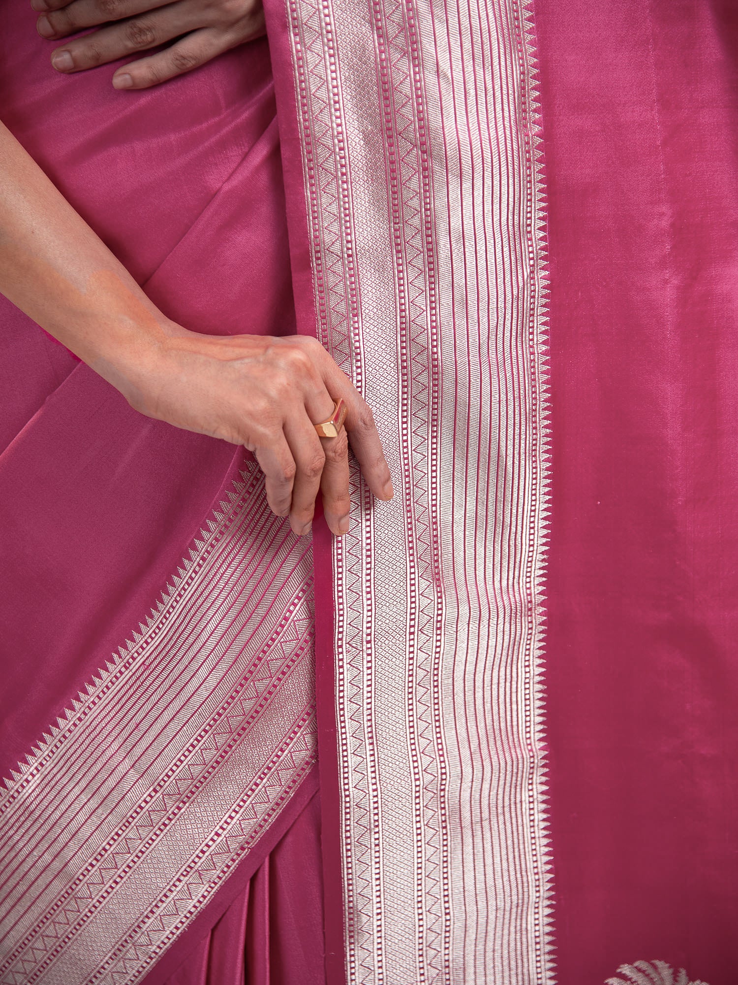 Pink Satin Silk Handloom Banarasi Saree - Sacred Weaves