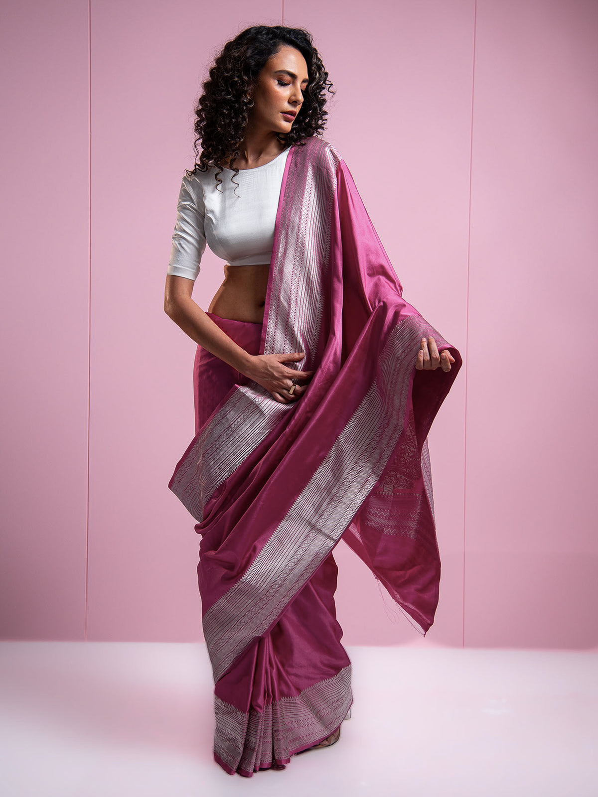 Pink Satin Silk Handloom Banarasi Saree - Sacred Weaves