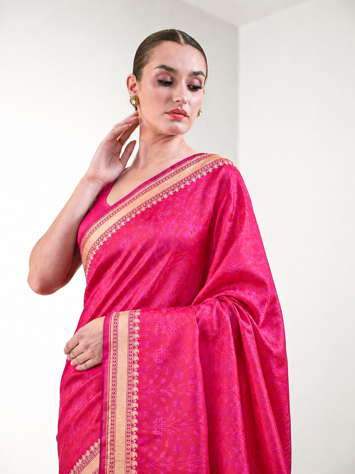 Pink Orange Floral Jaal Tanchoi Silk Handloom Banarasi Saree - Sacred Weaves