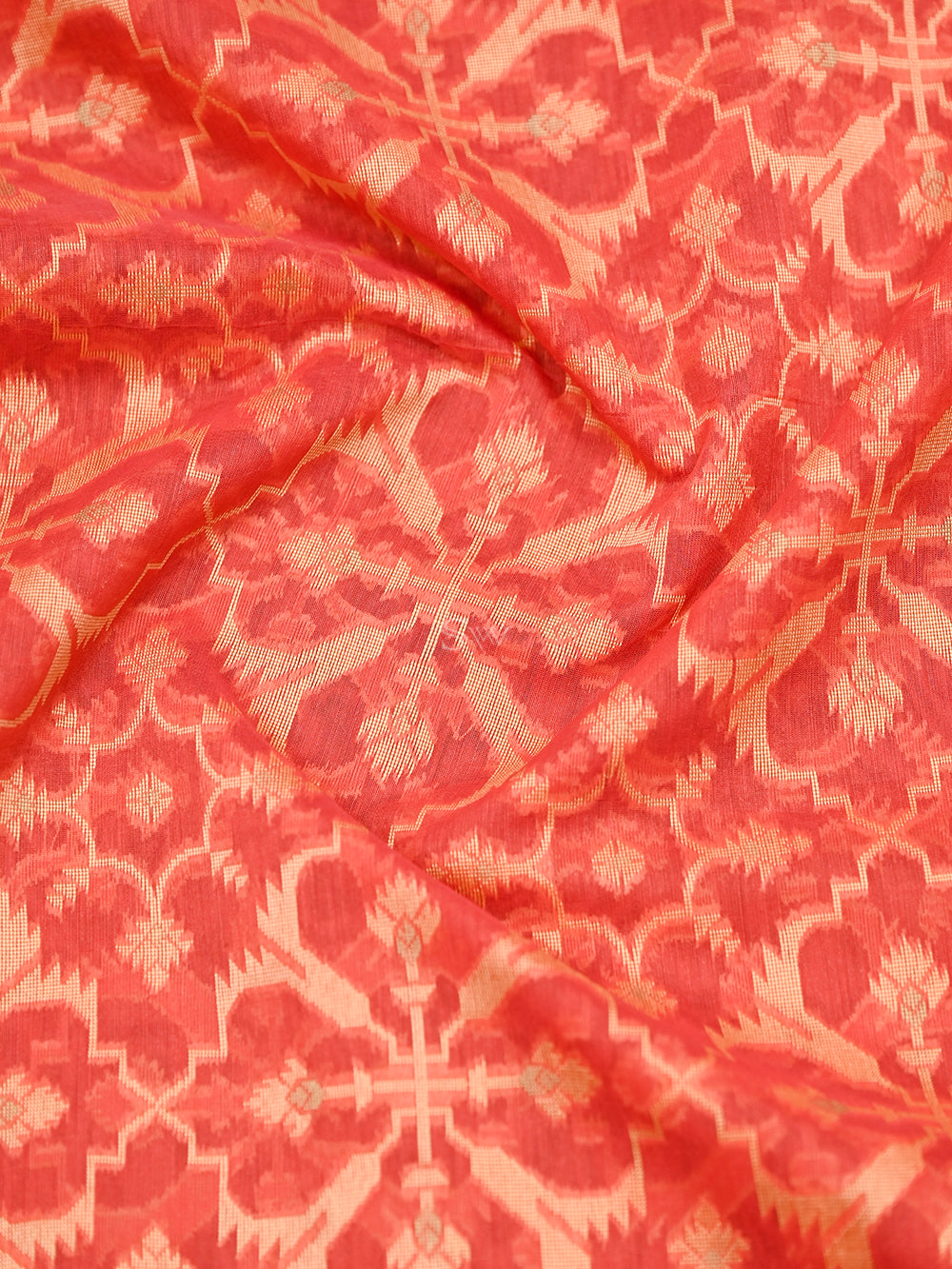 Bright Coral Pink Meenakari Jaal Cotton Silk Handloom Banarasi Saree - Sacred Weaves