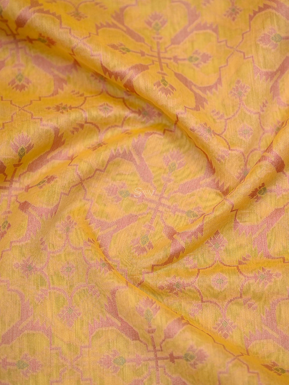 Yellow Meenakari Jaal Cotton Silk Handloom Banarasi Saree - Sacred Weaves