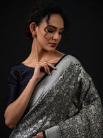 Black Shikargah Katan Silk Brocade Handloom Banarasi Saree - Sacred Weaves