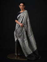 Black Shikargah Katan Silk Brocade Handloom Banarasi Saree - Sacred Weaves