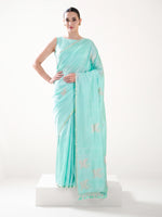 Pastel Blue Shikargah Boota Satin Silk Handloom Banarasi Saree