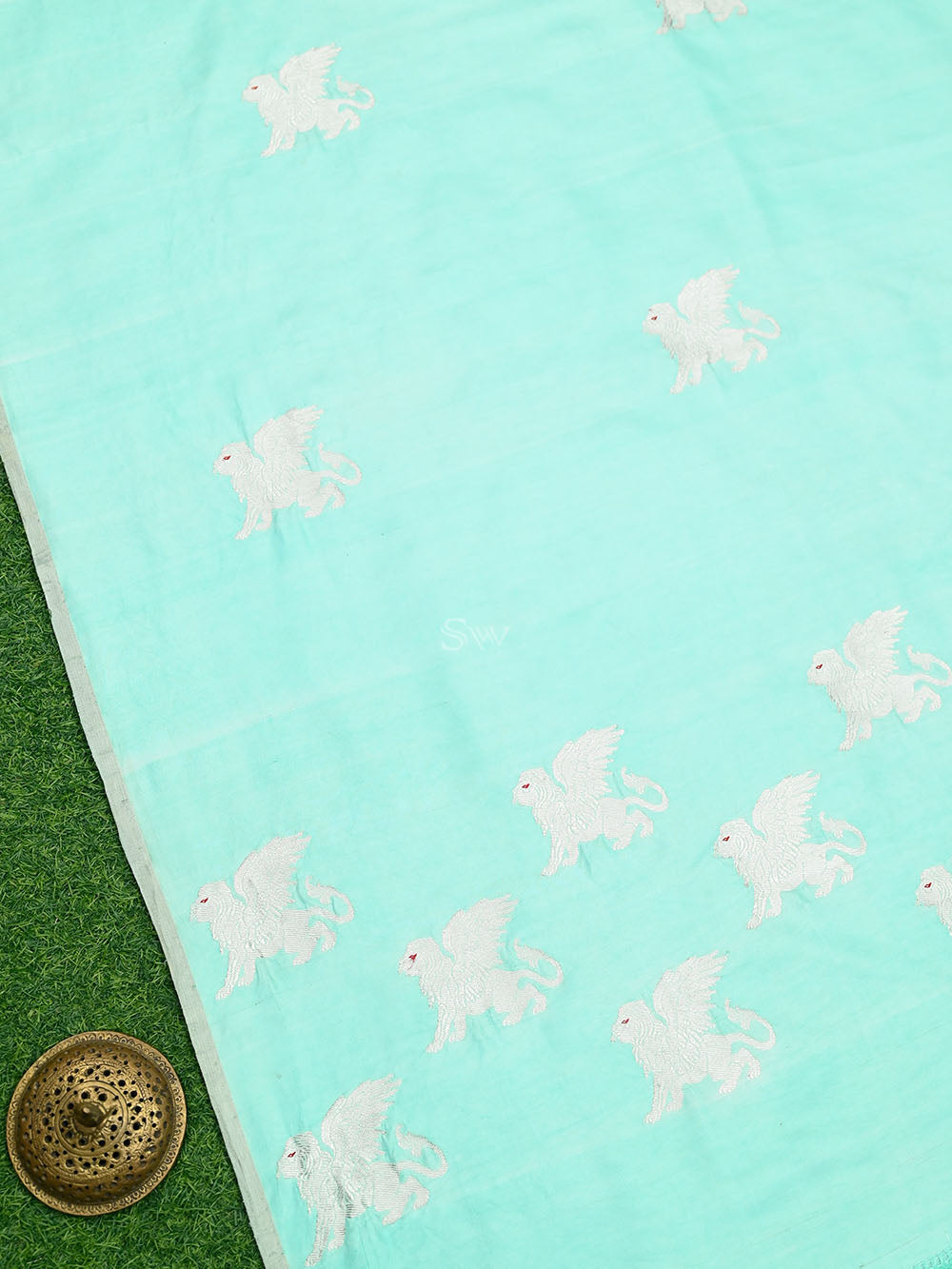Pastel Blue Shikargah Boota Satin Silk Handloom Banarasi Saree - Sacred Weaves