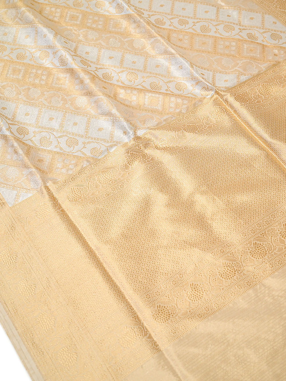 Cream Sona Roopa Silk Tissue Real Zari Handloom Banarasi Saree - Sacred Weaves