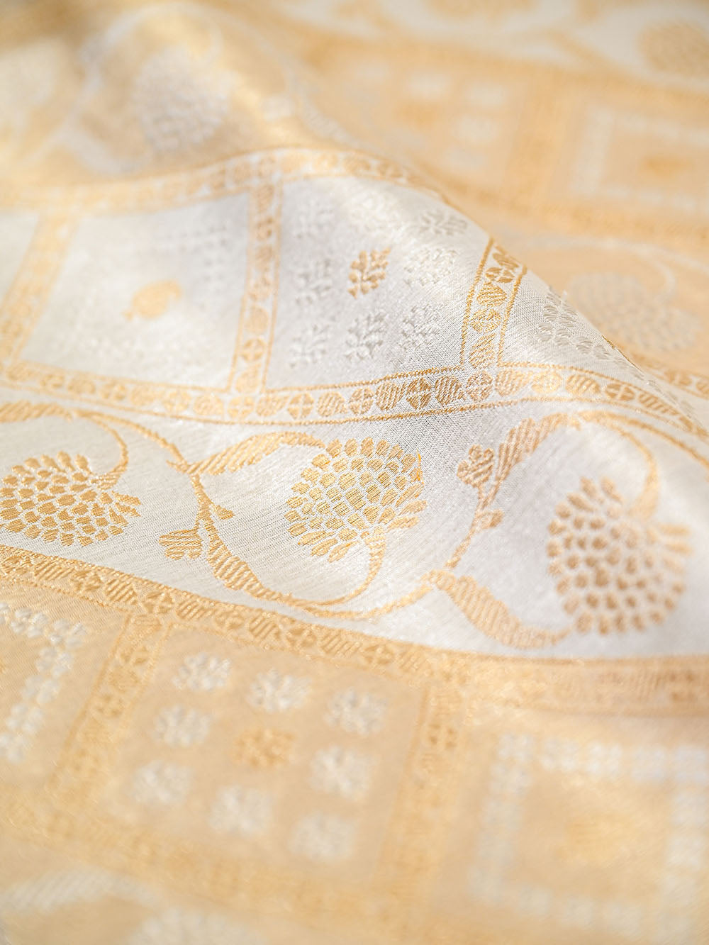 Cream Sona Roopa Silk Tissue Real Zari Handloom Banarasi Saree - Sacred Weaves