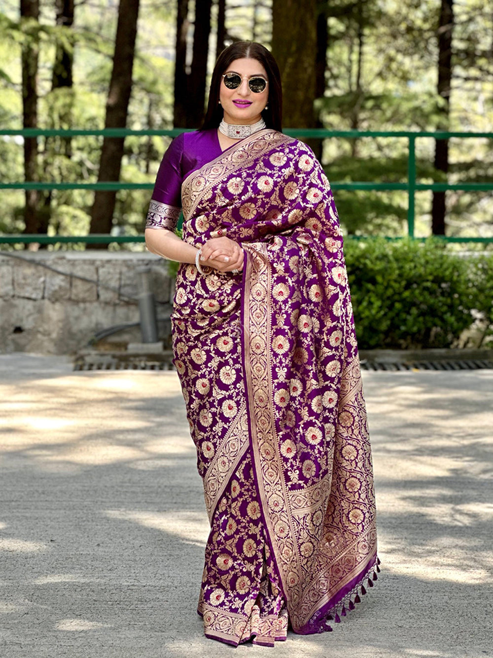 Purple Meenakari Uppada Katan Silk Handloom Banarasi Saree - Sacred Weaves
