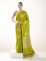 Lime Green Boota Pure Silk Handloom Banarasi Saree