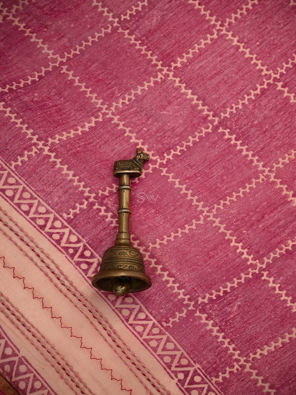 Magenta Printed Cotton Silk Handloom Banarasi Suit - Sacred Weaves