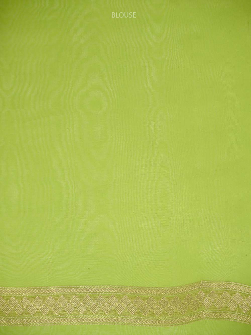 Parrot Green Boota Organza Handloom Banarasi Saree - Sacred Weaves