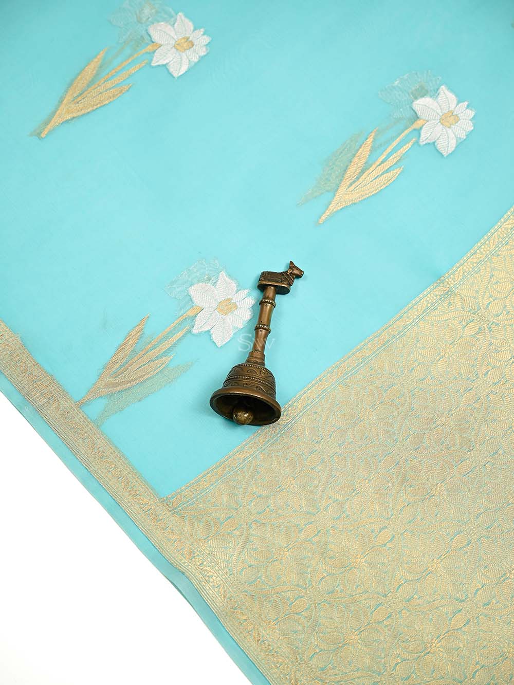 Aqua Blue Boota Organza Handloom Banarasi Saree - Sacred Weaves