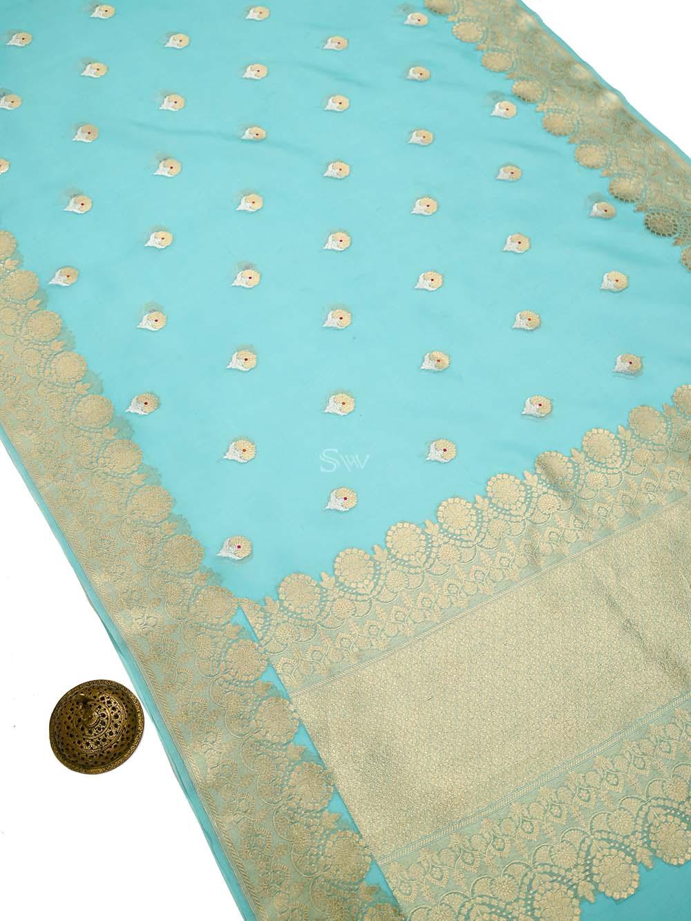 Aqua Blue Boota Organza Handloom Banarasi Saree