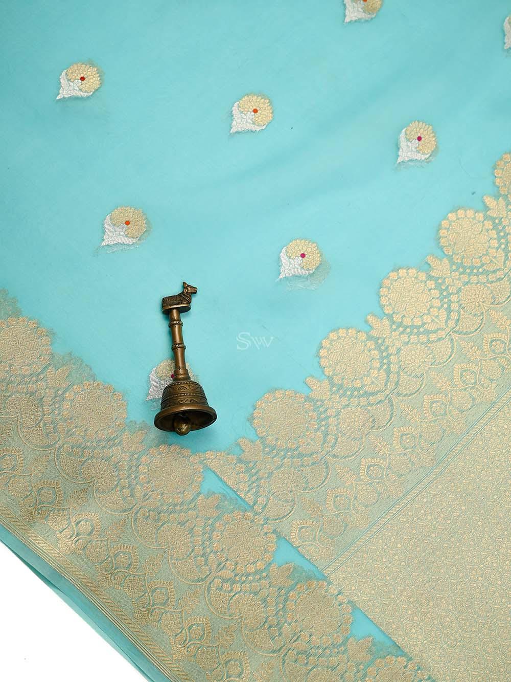 Aqua Blue Boota Organza Handloom Banarasi Saree