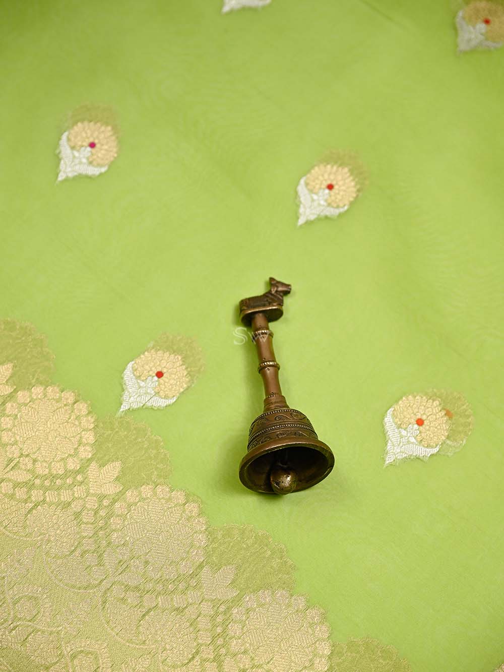 Parrot Green Boota Organza Handloom Banarasi Saree